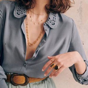 Sezane Suzane Silk Shirt - Vintage Blue Size 38(US 6)